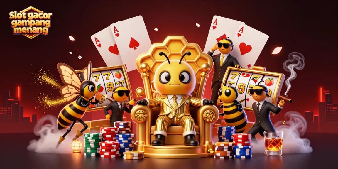 Win big at slot gacor gampang menang featuring a bustling casino scene with unique characters.