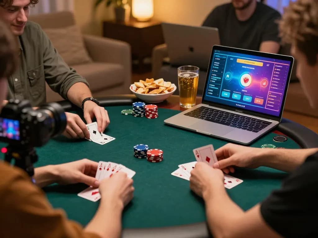 Join the thrilling online poker game experience with sc88 in a cozy home setting.