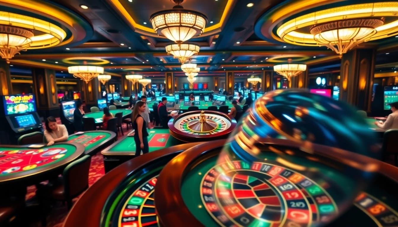 Engaged gamblers at a lively casino table enjoying the excitement of hm88 gaming.