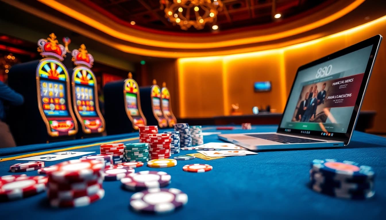 A dynamic poker scene at 888pgbr.com.br featuring vibrant chips and cards, conveying excitement and professionalism.