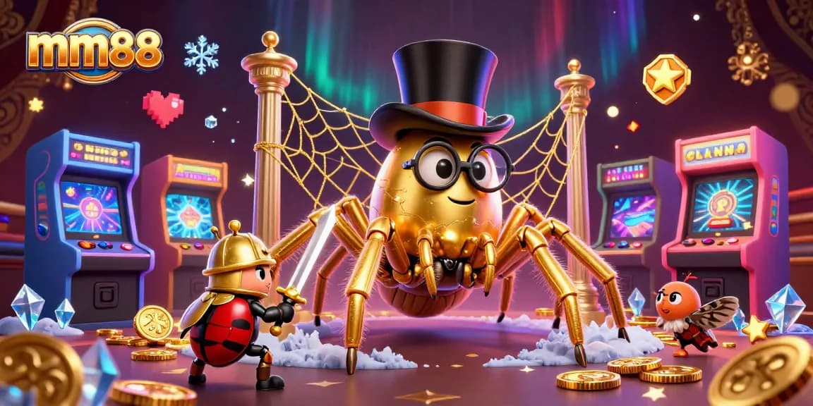 Engage with mm88's thrilling casino adventure featuring a golden tarantula and knight.