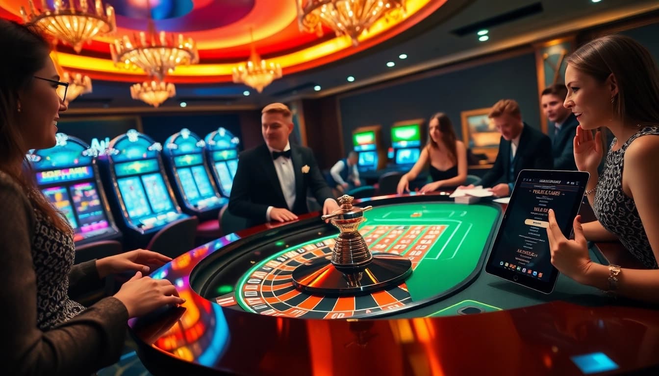 Experience the excitement of gambling at https://gg888.info/ with a luxurious casino scene showcasing roulette, poker chips, and technology.