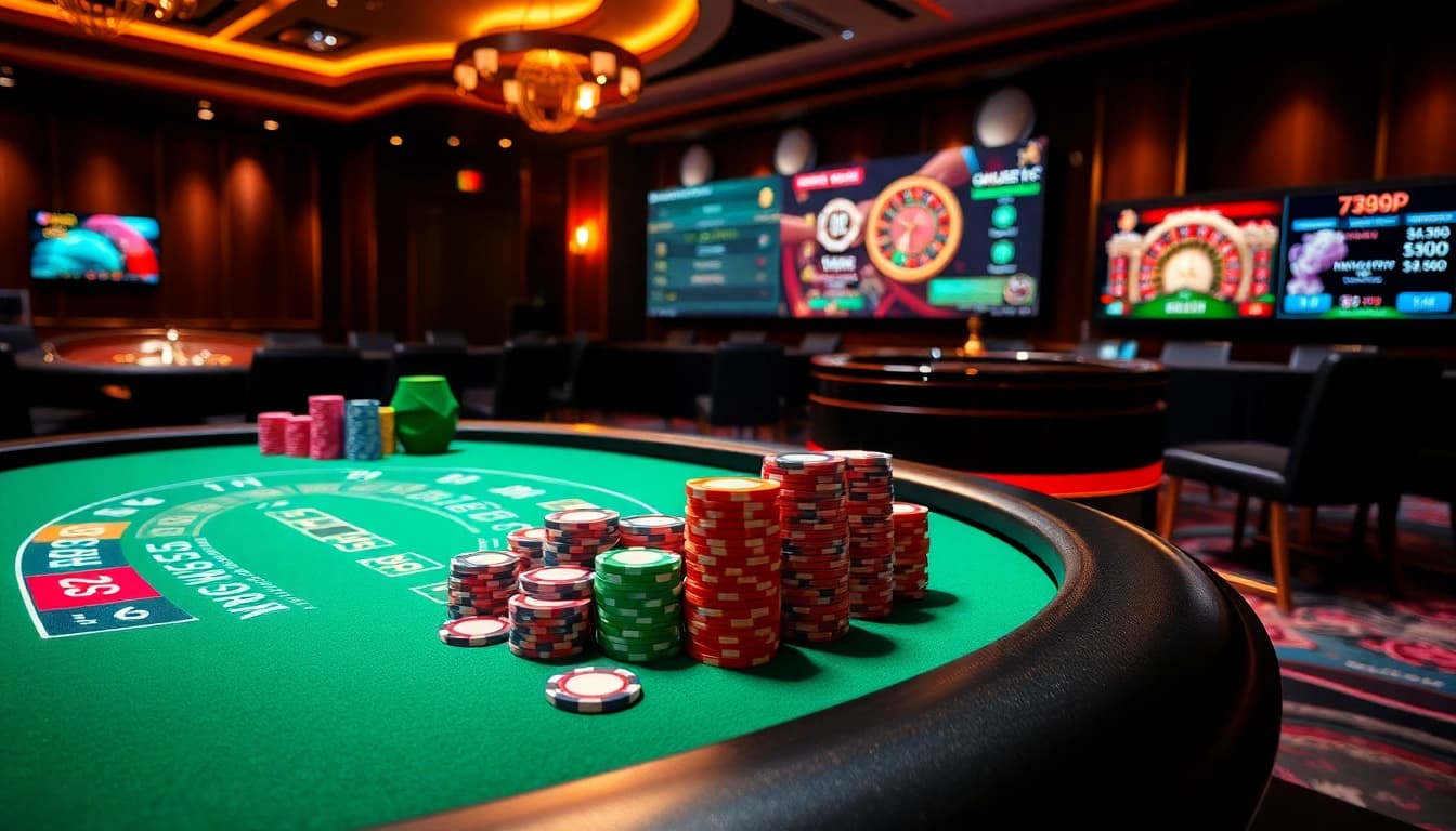 Engaging gameplay at 789P's vibrant blackjack table with colorful chips and an exciting atmosphere.