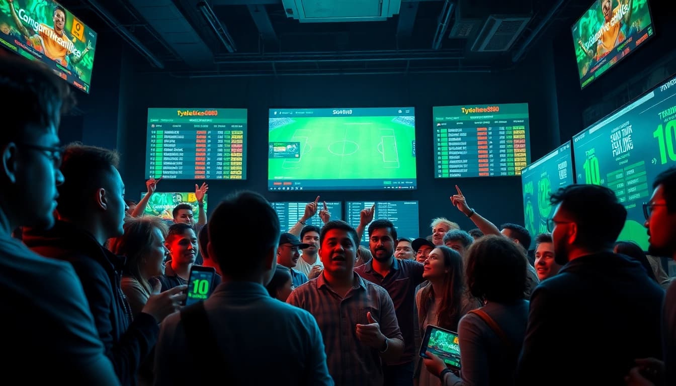 Engaged fans in a sports betting environment with updates on tylelekeo888 odds.