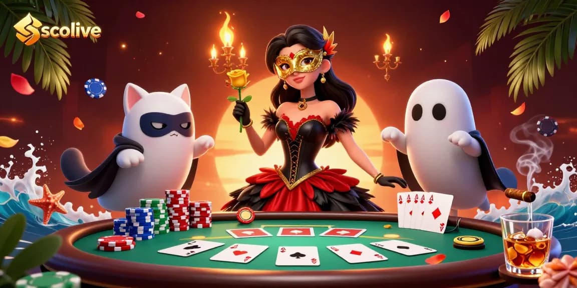 Socolive showcases an engaging gaming scene with poker elements and a vibrant atmosphere.