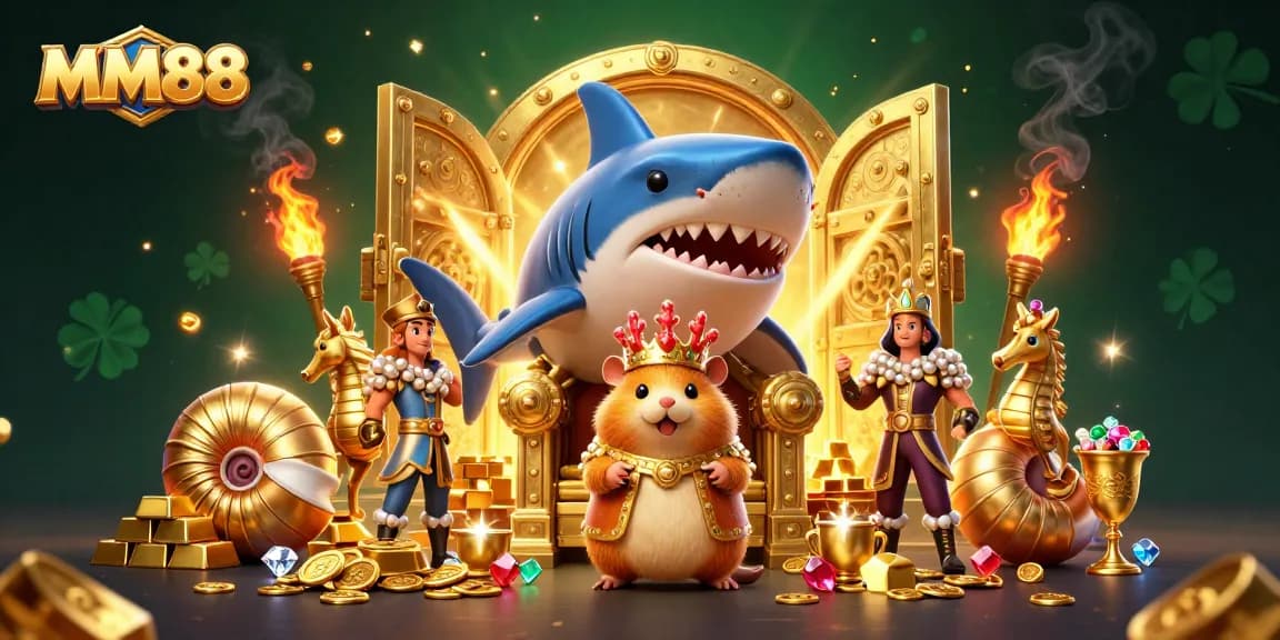 Experience thrilling action with MM88's golden hamster king reigning over treasure.