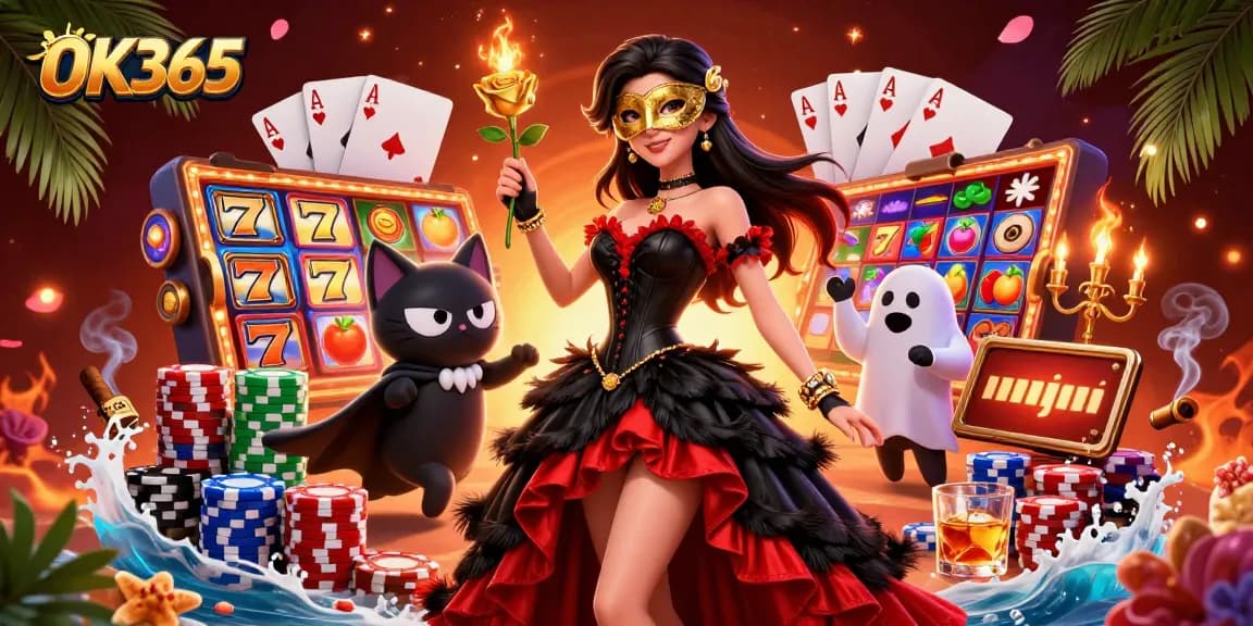 Experience the thrill of gaming at OK365 with vibrant 3D visuals showcasing dynamic casino action.