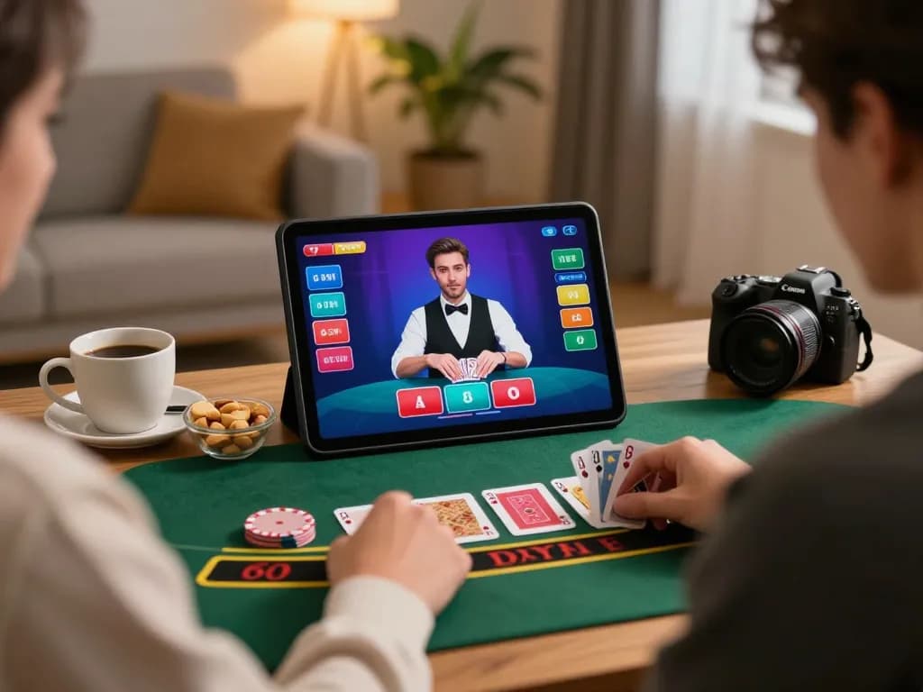 A player enjoying live dealer blackjack at home, showcasing uk88 gaming excitement.