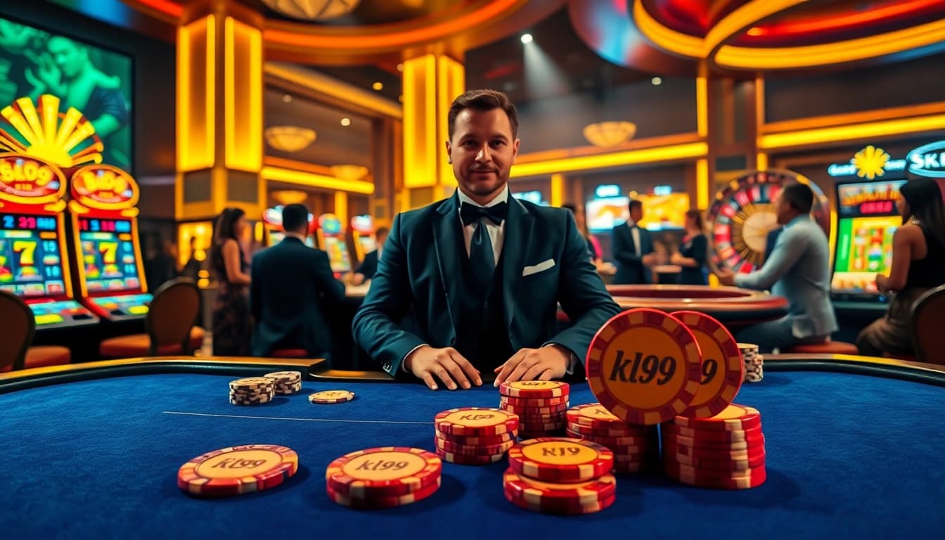 Players engaging in an exciting casino game with kl99 chips on a vibrant table.