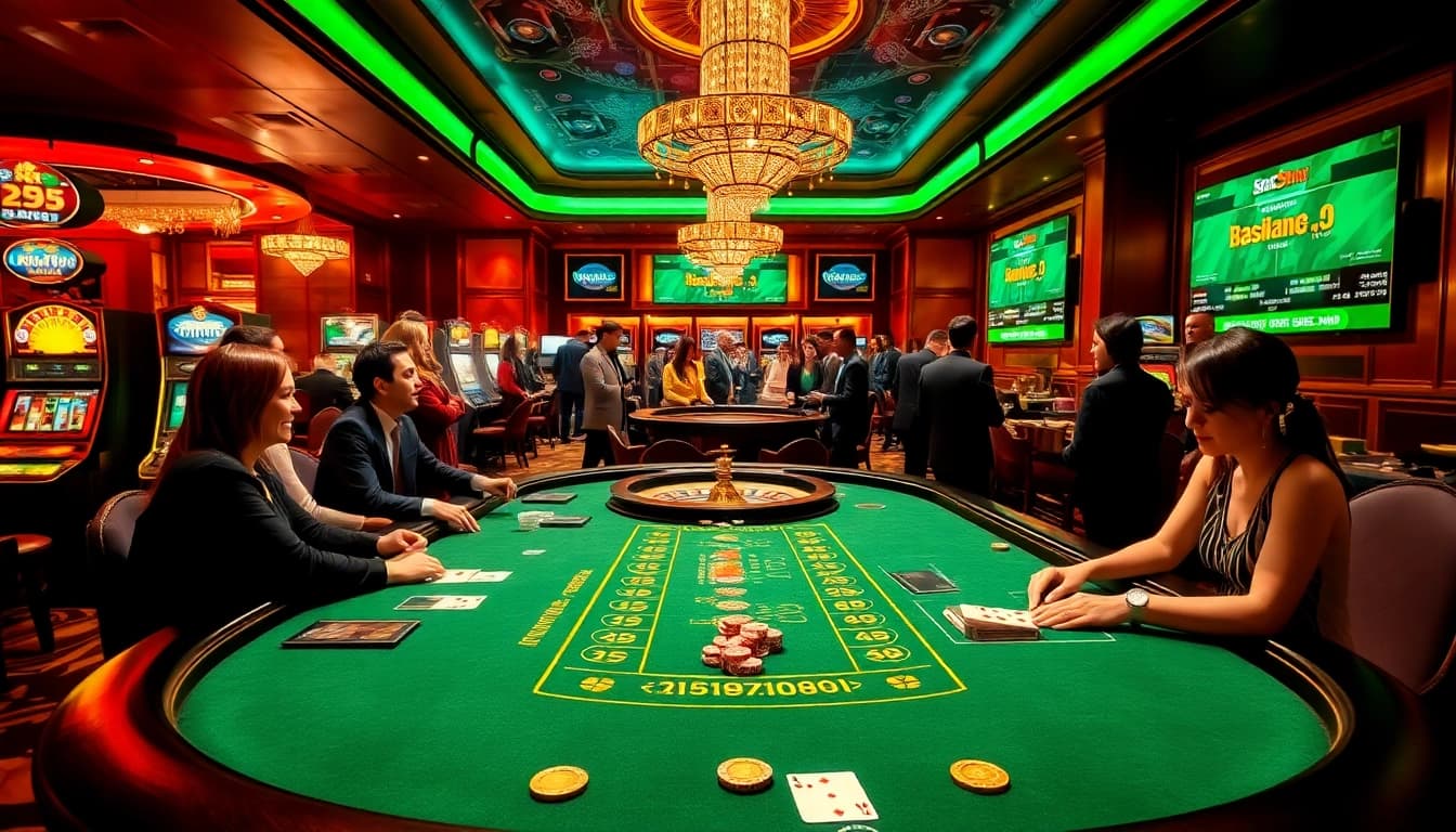 Experience thrilling moments at https://www.sclub88.bet/ with players enjoying blackjack and vibrant slot machines.
