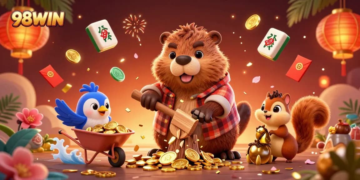 Experience thrilling gameplay with 98WIN in this vibrant cartoon illustration showcasing jackpot excitement.