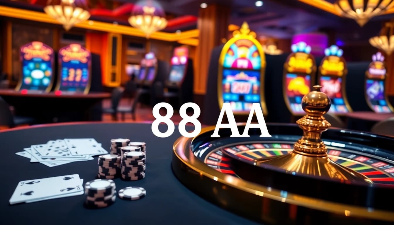 High-stakes gambling action at 88AA casino table with roulette and poker elements.