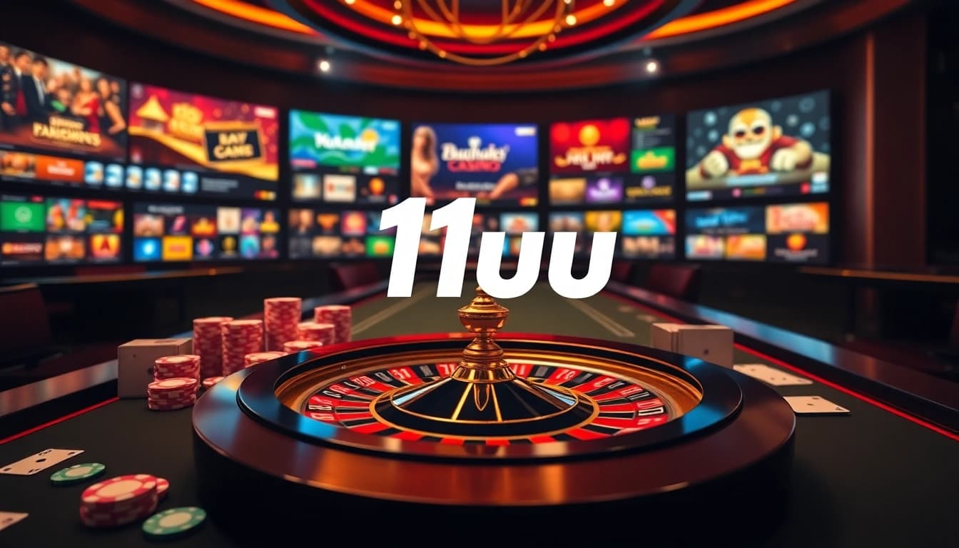 Experience excitement at 11uu casino with poker chips and a roulette wheel highlighting the gaming environment.