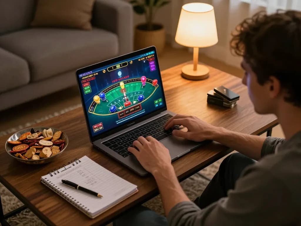 NHÀ CÁI F168 player engages with exciting online gaming in a cozy living room.