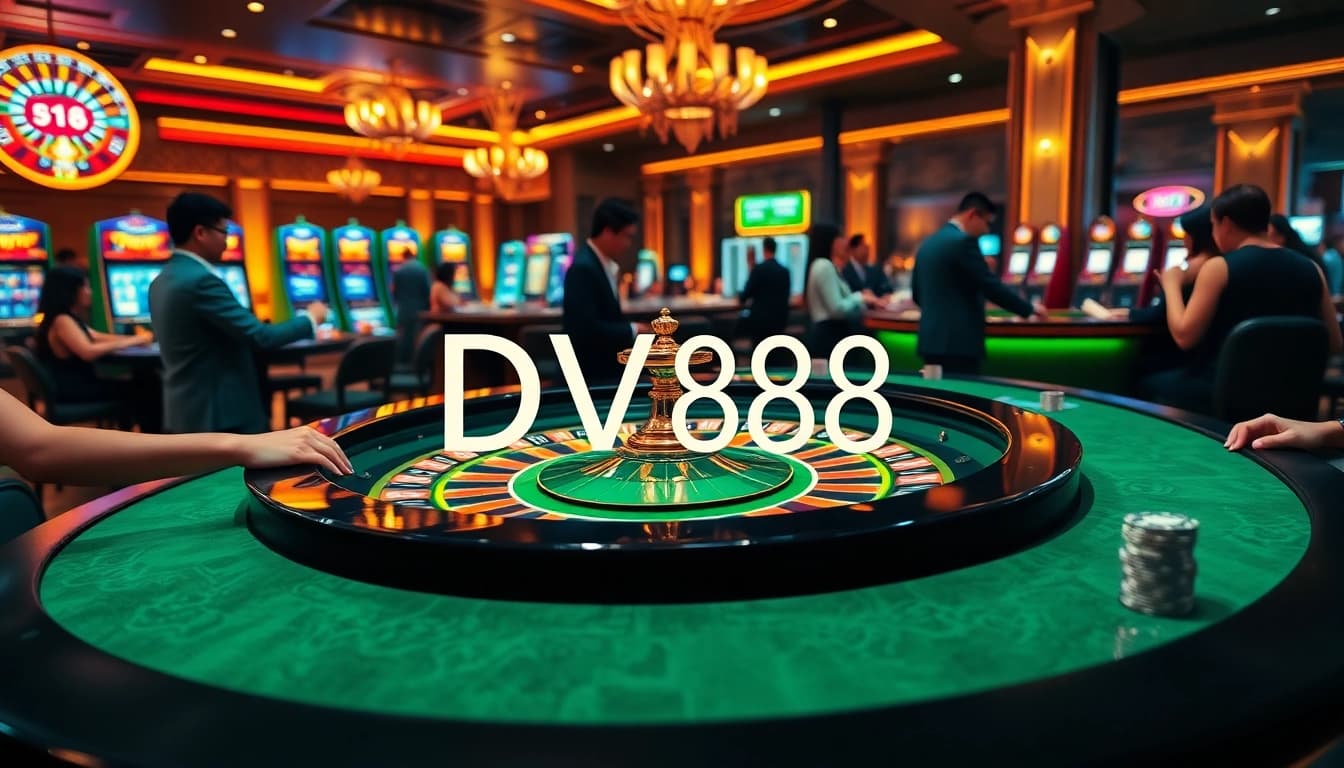 Experience the excitement of betting at DV88's luxurious roulette table in a vibrant casino setting.