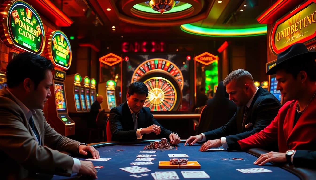 High-stakes poker action with Go8 branding, showcasing excitement in a vibrant casino atmosphere.