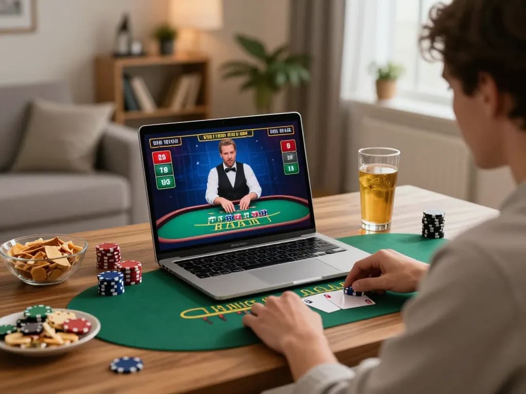Engaged player strategizing bets on tip88 during an intense live dealer blackjack game at home