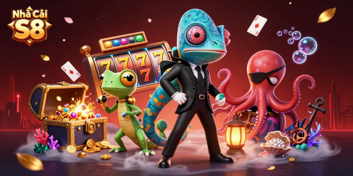 Experience thrilling gaming at Nhà Cái S8 with colorful slot machines and dynamic characters.