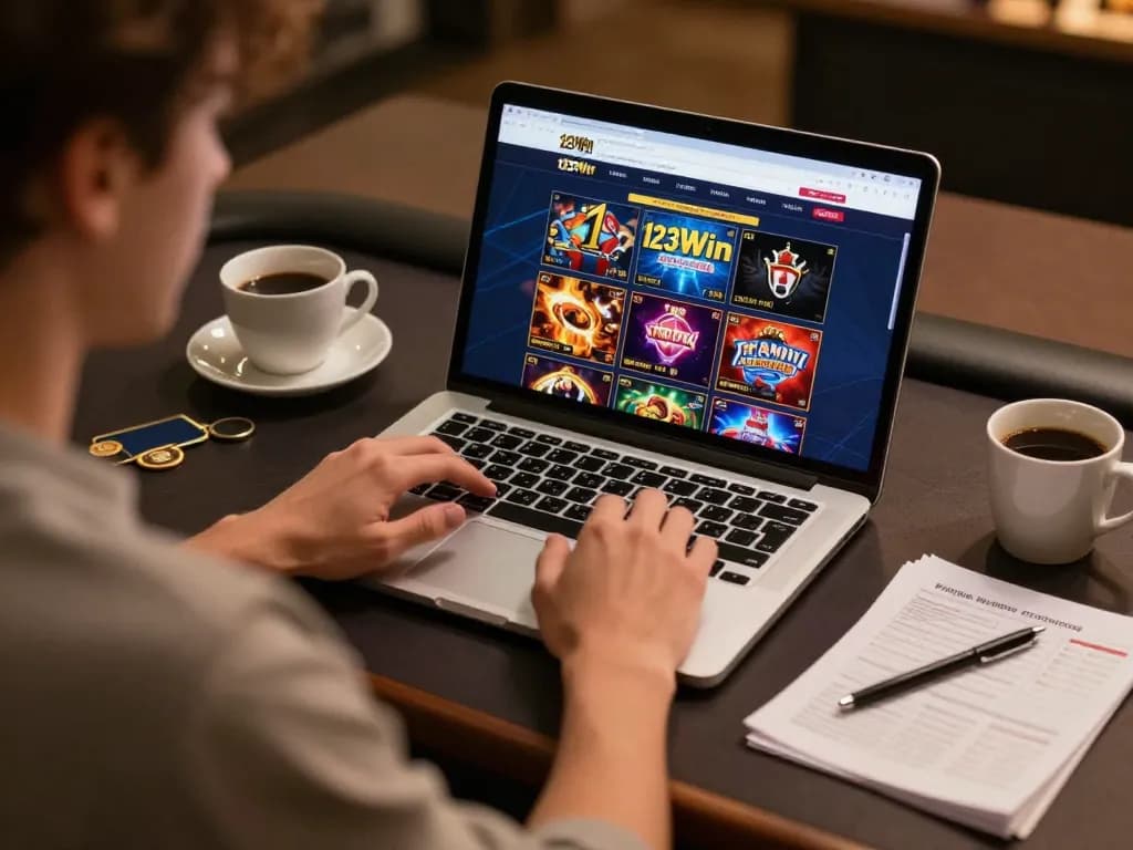 Player engaged with the Trang chủ 123Win website for an immersive online gambling experience.