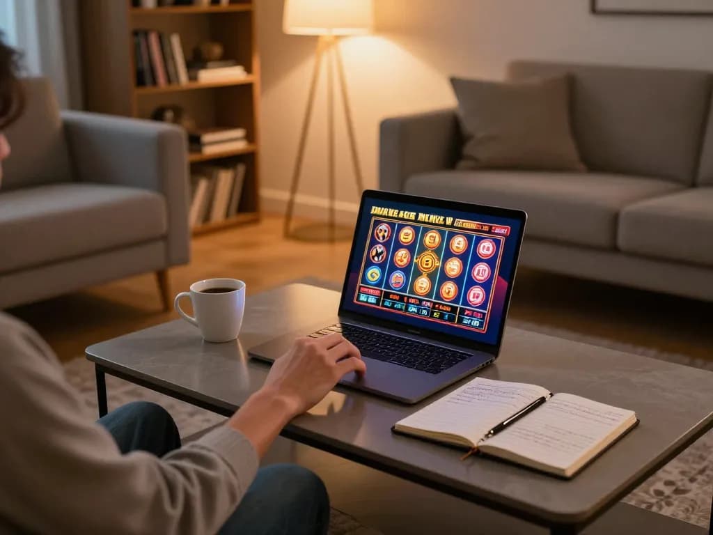 Engaging in online gaming at nhà cái 79king, a cozy home environment with strategic planning elements.