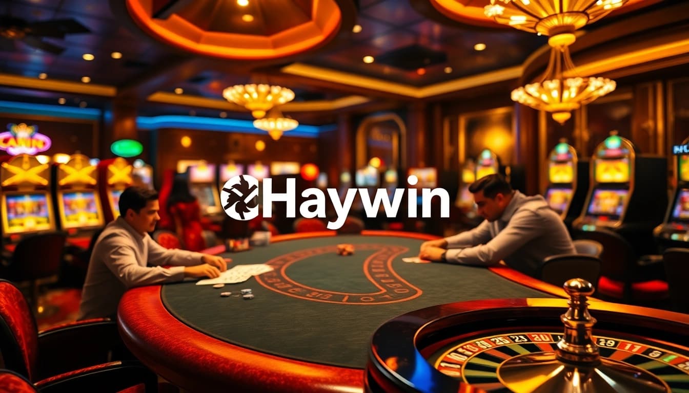 Players engaging at the Haywin poker table, immersed in a thrilling gambling experience.