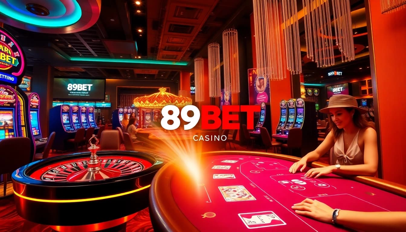 Gamblers enjoying a luxurious experience at 89BET casino tables with roulette and cards.