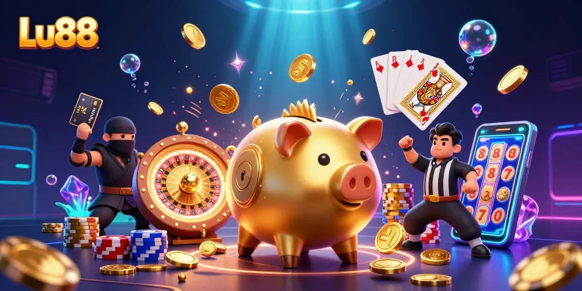 Experience the excitement of Lu88 with a dynamic illustration showcasing colorful casino elements and thrilling gameplay.