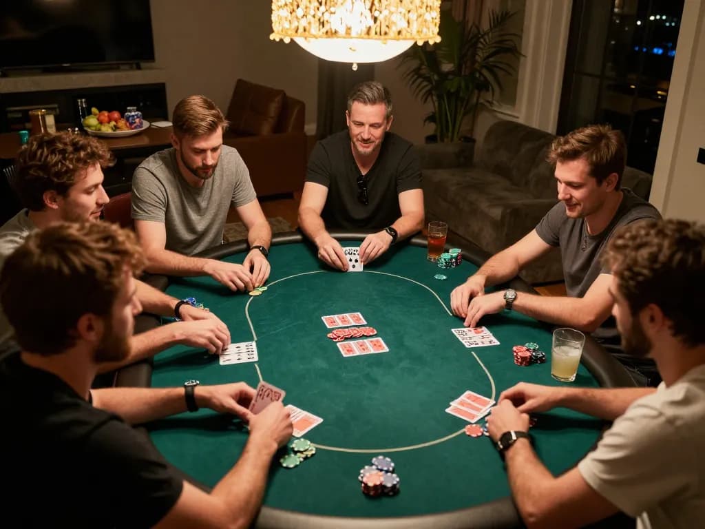 Exciting home poker game scene showcasing fun and friends, featuring 789clubgo branding in action.