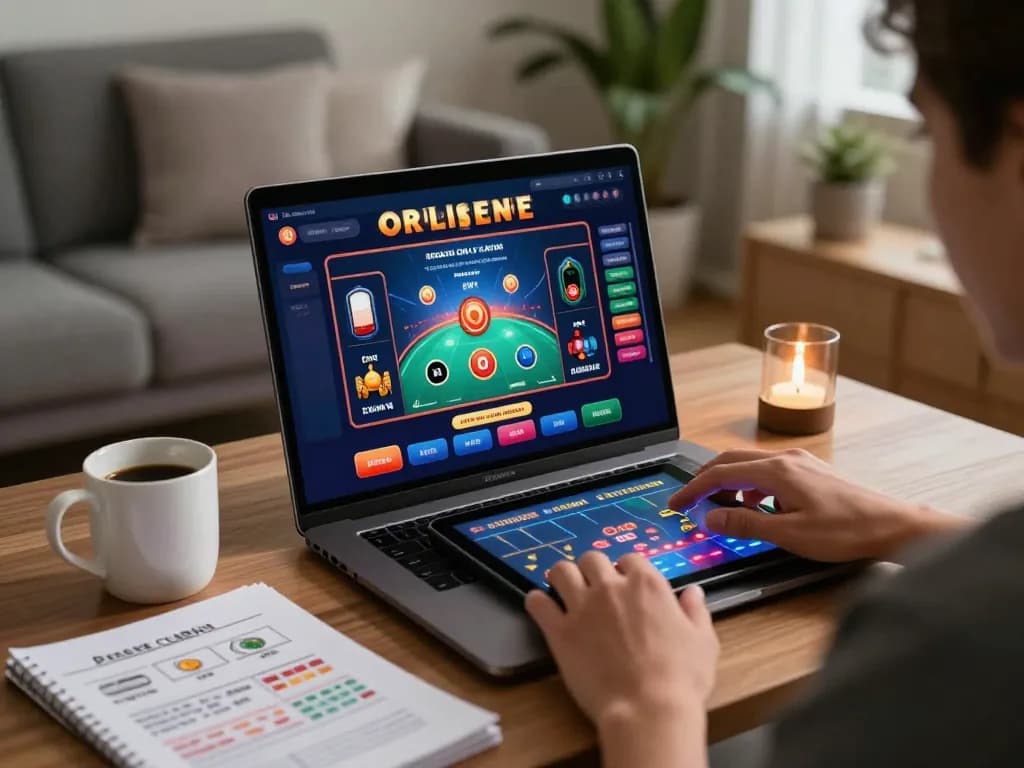 Gameplay on a laptop casino interface showcasing nhà cái uy tín in a cozy home setting