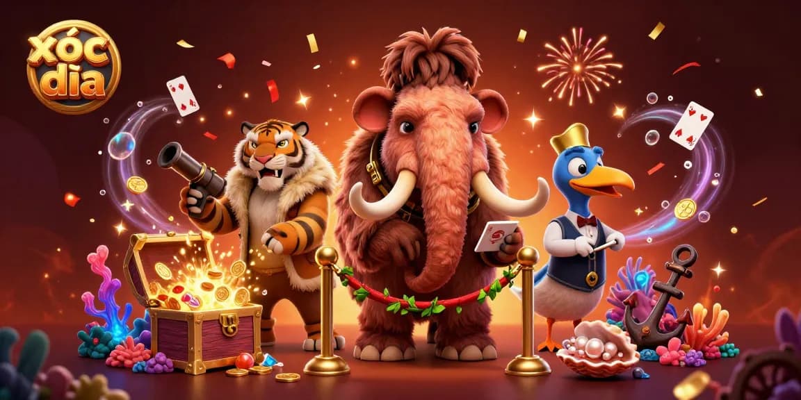 Engaging illustration showing xóc đĩa with casino characters and elements in action.