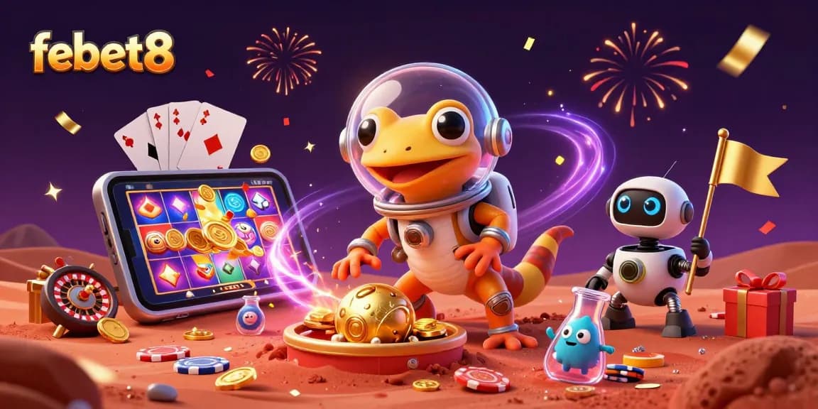 Join the Martian gecko in the extraordinary world of febet8, discovering a golden casino adventure.