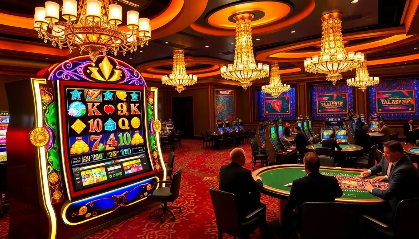 Players enjoying a thrilling ZX88 slot machine experience in a luxurious casino setting.