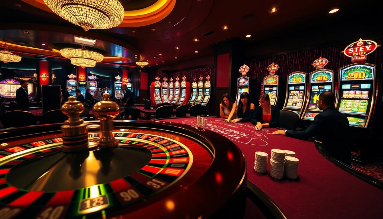 Experience the thrill of betting at https://bet88best.com/ with a luxurious casino scene featuring roulette and blackjack.