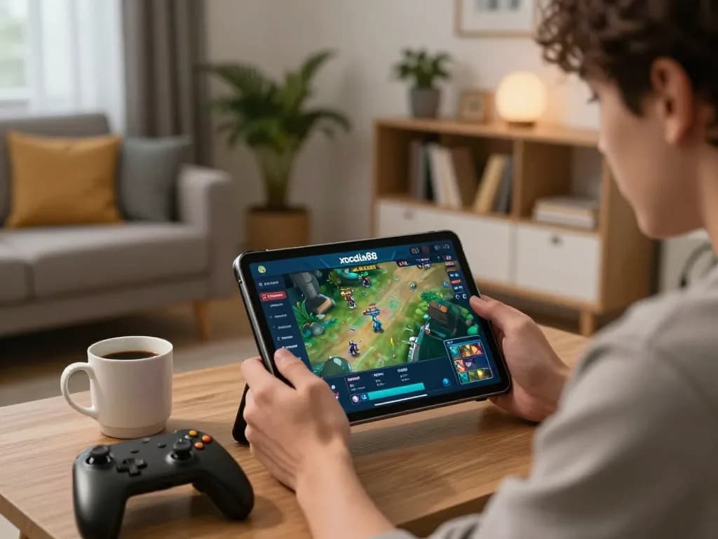 xocdia88 player enjoying an online gaming session in a cozy home setting.