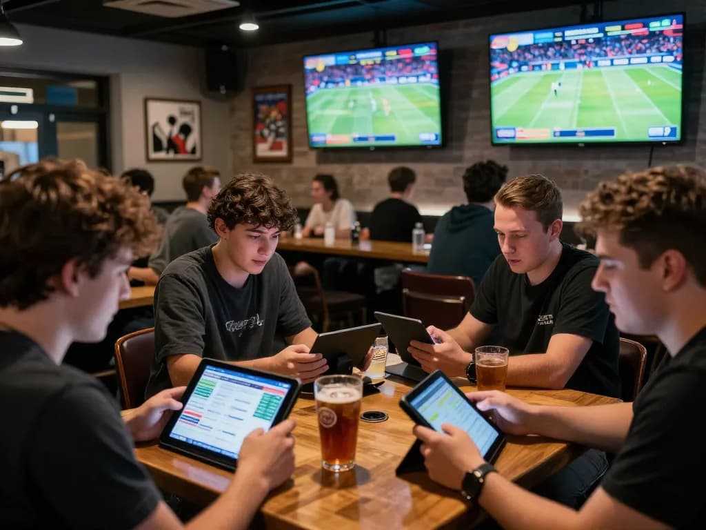 lu88 players engaged in thrilling sports betting environment, with live screens and intense focus