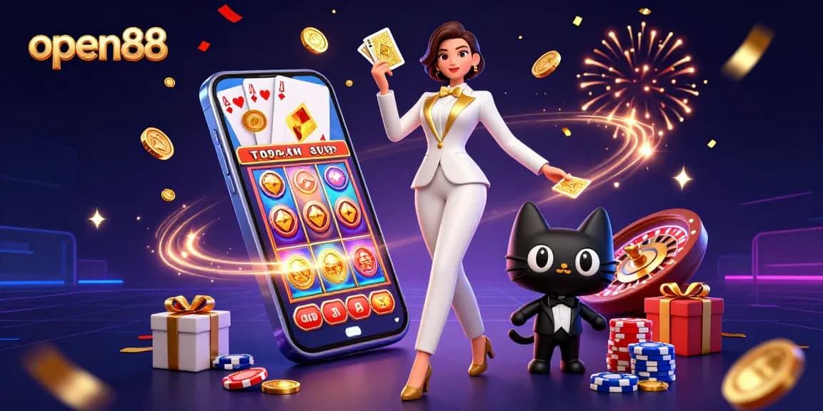 Experience excitement at open88 with a glamorous casino scene and vibrant slot game action.