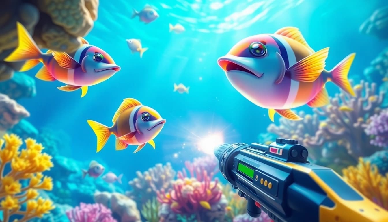 Engaging bắn cá rikvip gaming scene featuring colorful fish and a player.