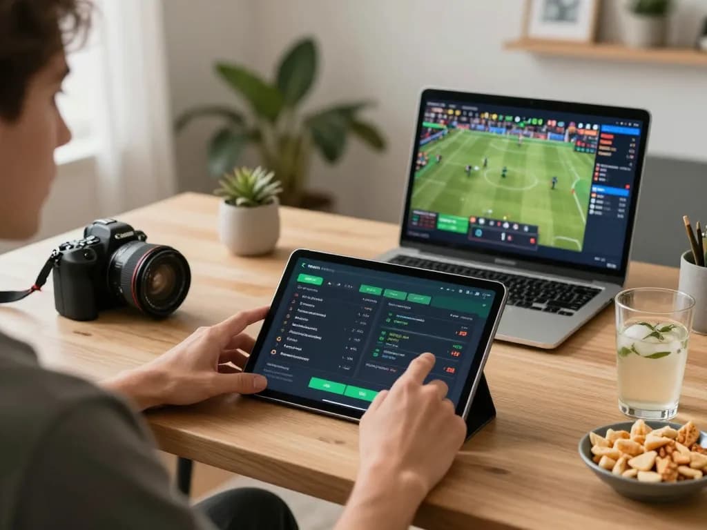 Player using a sports betting app on tablet, actively engaging with 789win com for enhanced odds and strategies.