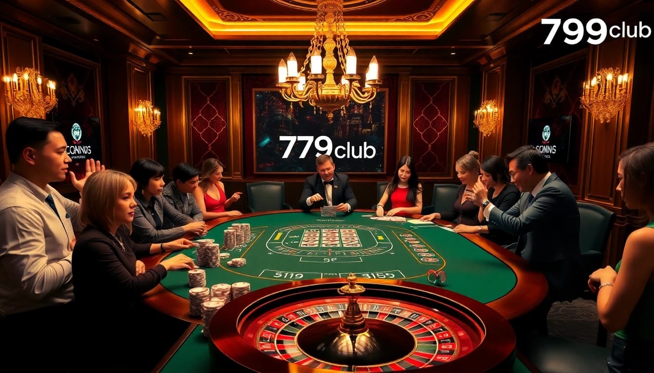 Players enjoying thrilling games at 789club casino table with vibrant atmosphere.