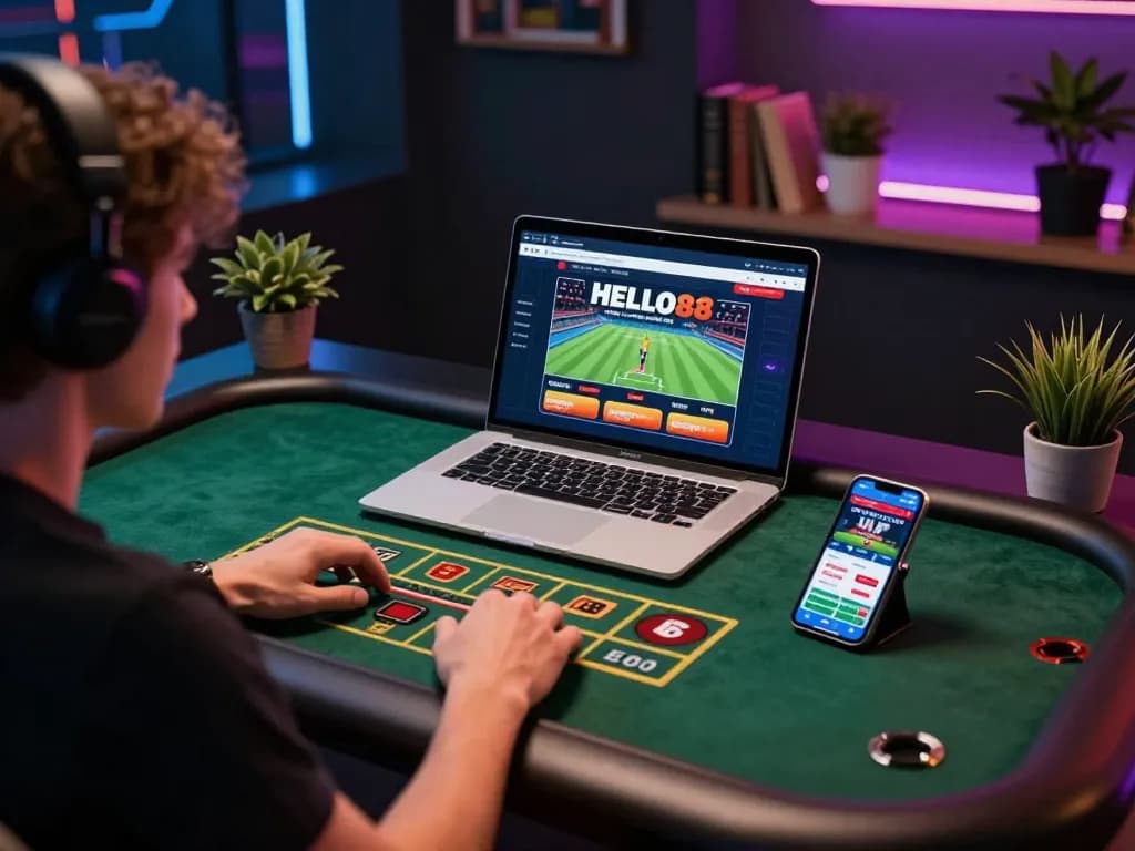 Engage in competitive online gaming with HELLO88's live dealer features and sports betting options