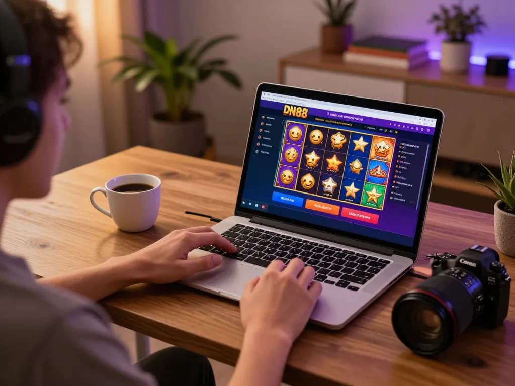 Engaging with DN88 online casino game on a laptop for exciting gaming experience