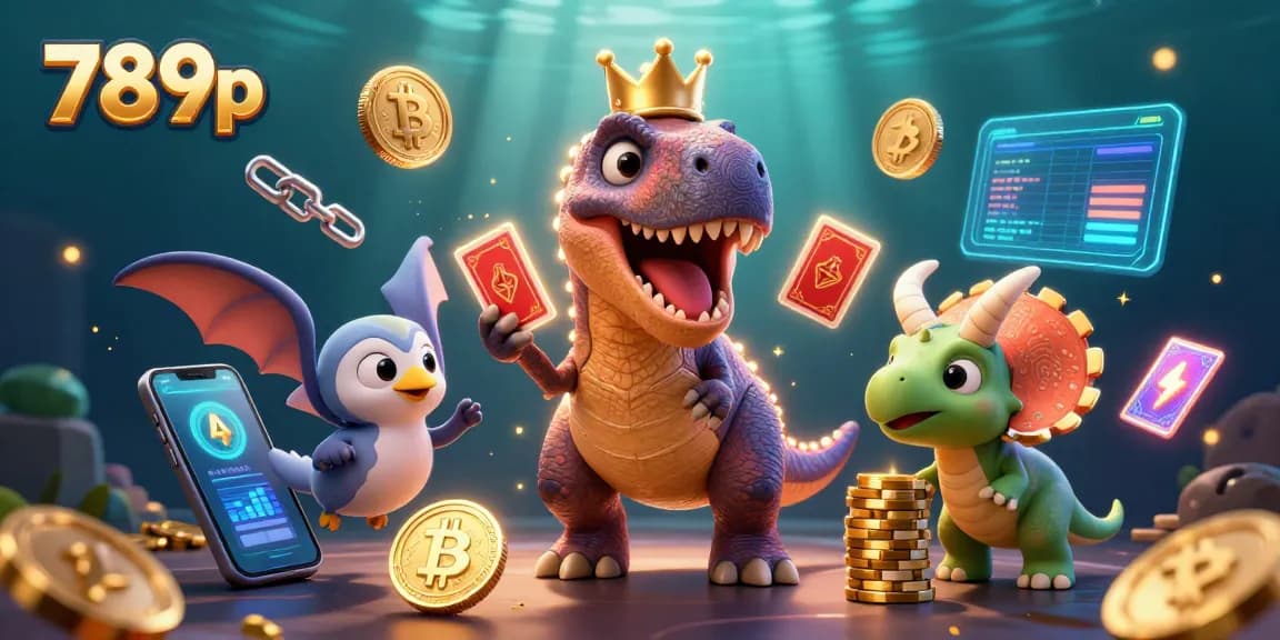 Experience thrilling fun at 789p with a vibrant scene of dinosaur characters engaging in gaming excitement.