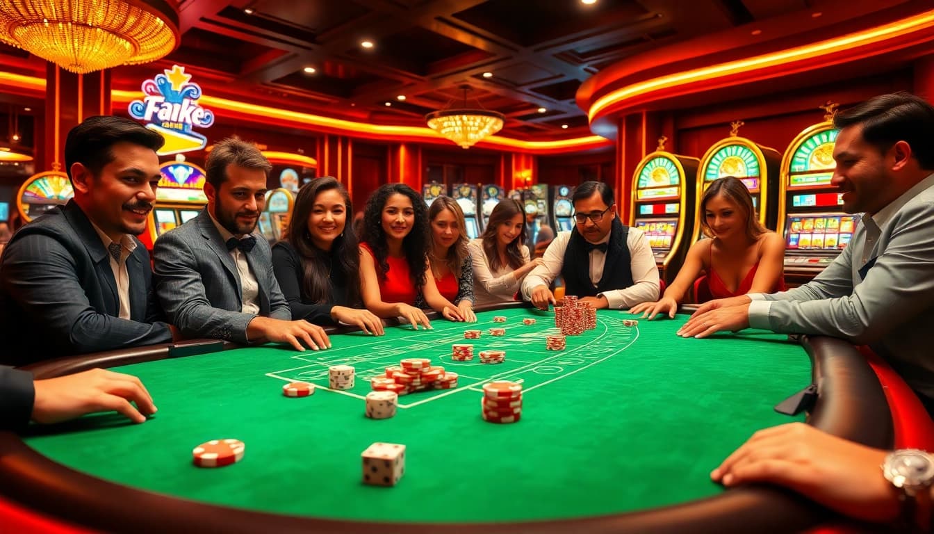 vaoluoitv enhances your gambling experience with a vibrant casino scene featuring poker chips and lively gameplay.