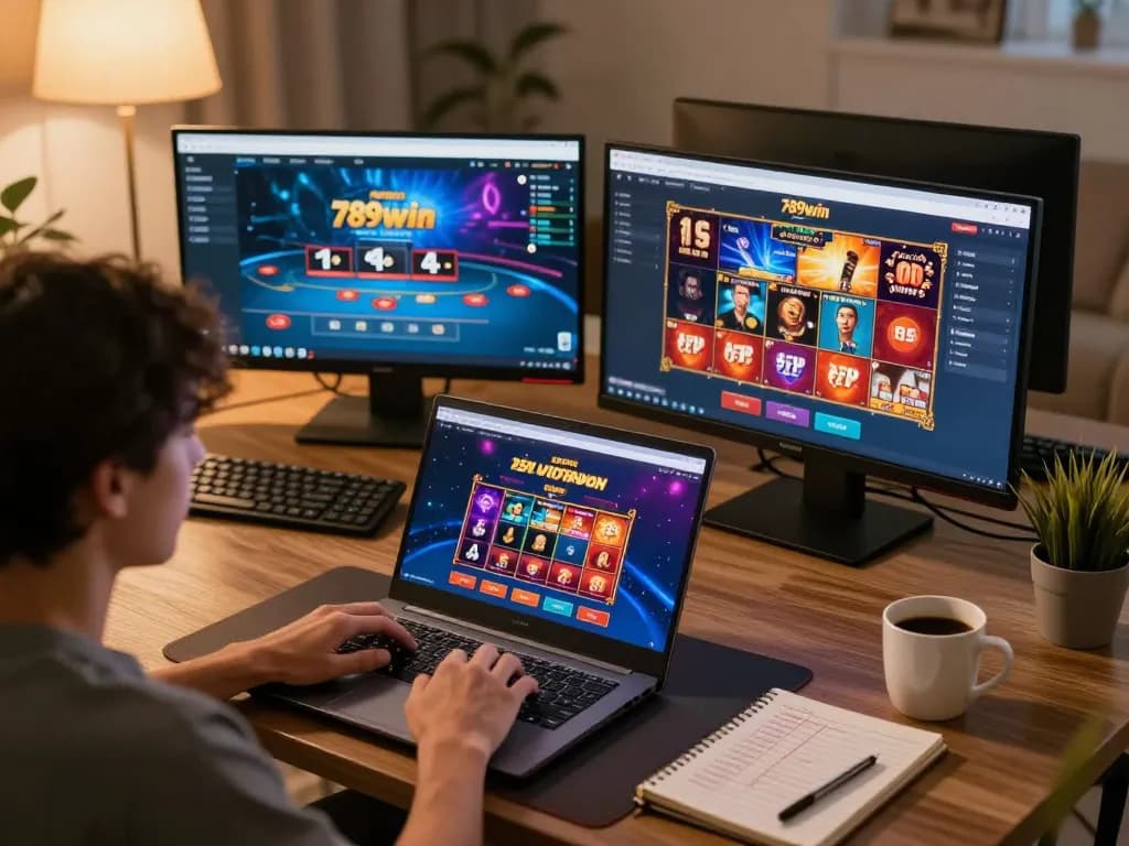 Engaging with 789win hiện đang mở online casino from home, showcasing vibrant gaming interface and strategic preparations.