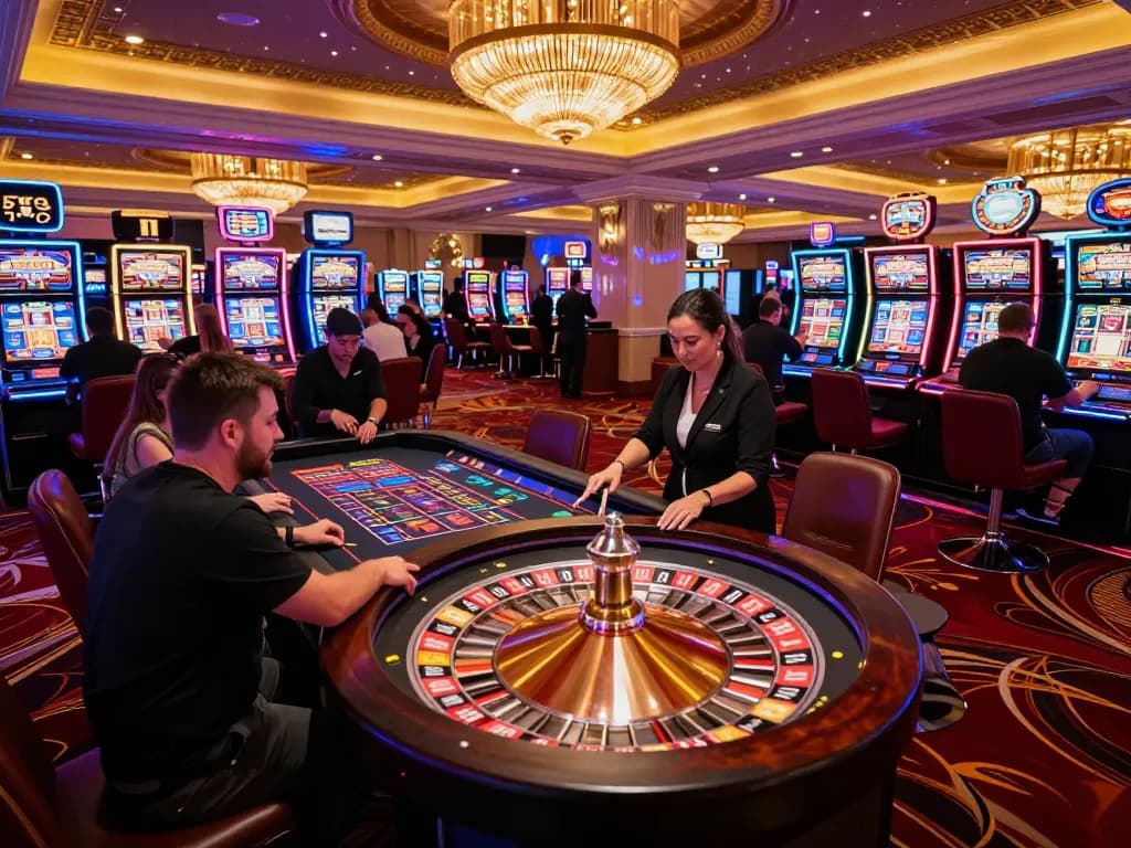 Players engaging at a roulette table in a vibrant Las Vegas casino, enhancing their C168 gaming experience.