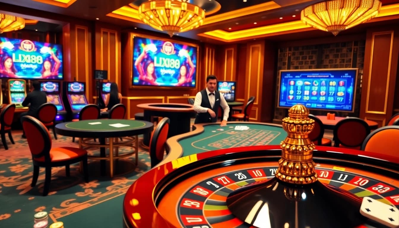 LIXI88 online players placing bets at an elegant casino table with vibrant poker chips.