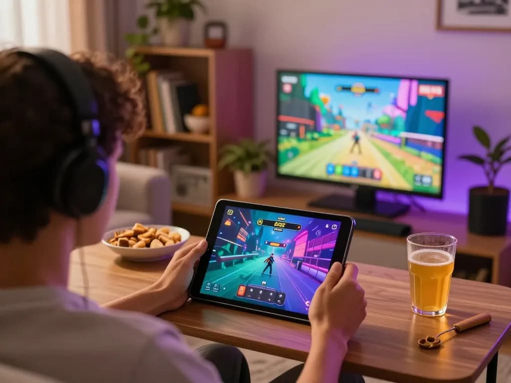 B52club engaging gameplay on tablet in a cozy home setting