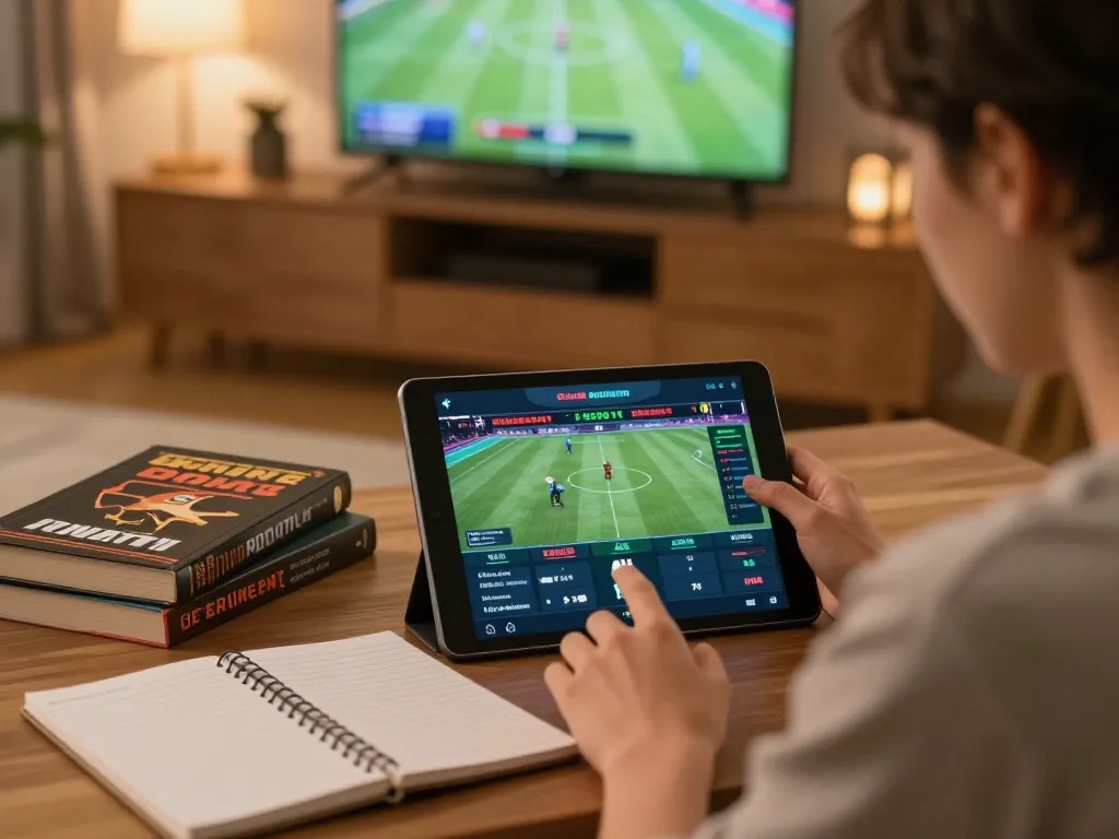 Tỷ lệ kèo nhà cái hôm nay displayed on a tablet during an active online sports betting session.