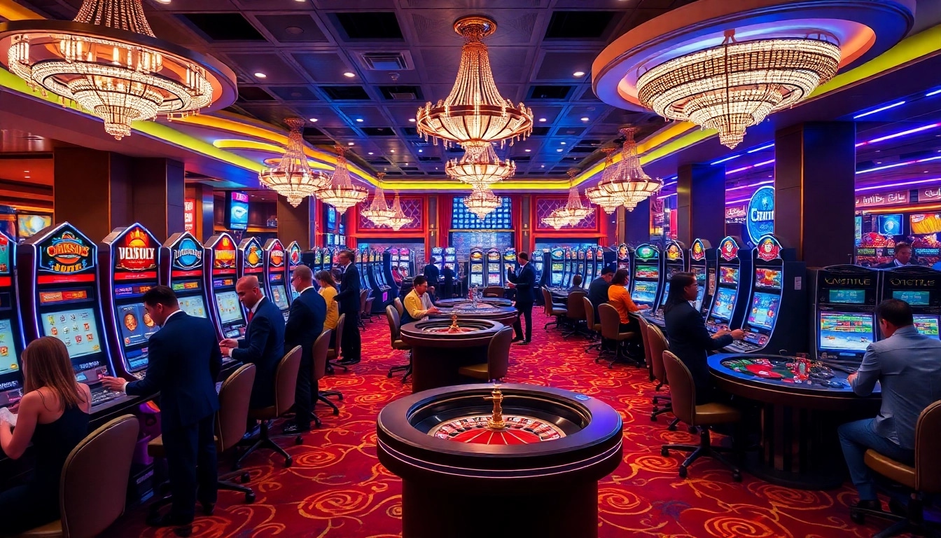 Players enjoying vibrant slot machines at https://nohu666.co.com/ casino with exciting atmosphere.