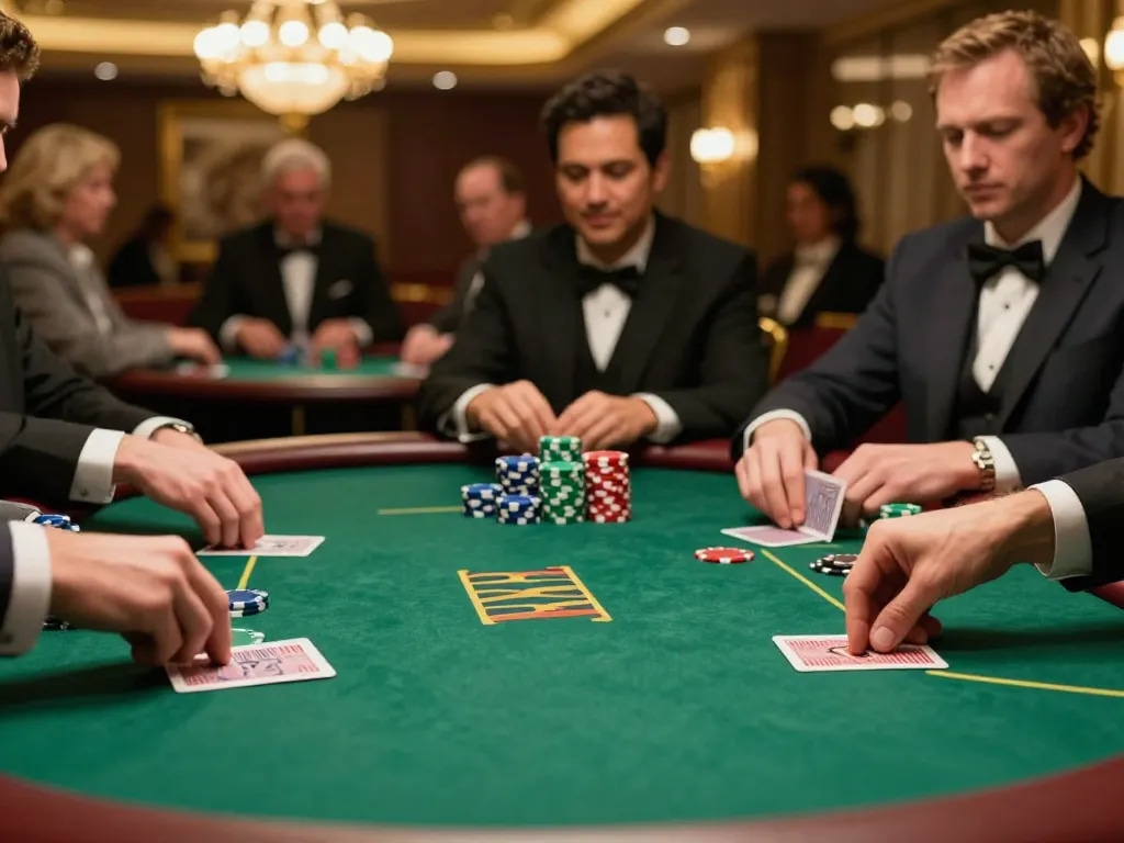 Players are strategizing during a thrilling poker game at 577F, showcasing engagement and excitement.